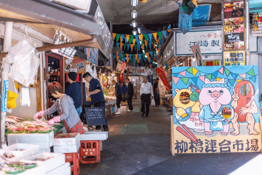 stalls at Yanagibashi Rengo Market