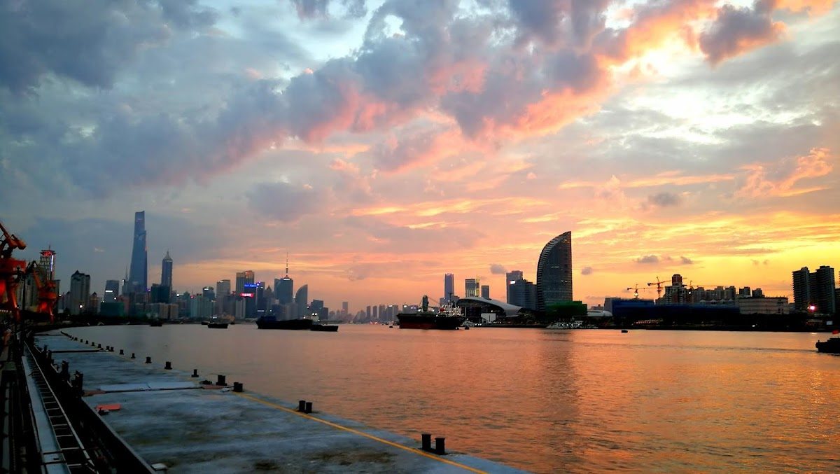 Binjiang Avenue Shanghai skyline, China